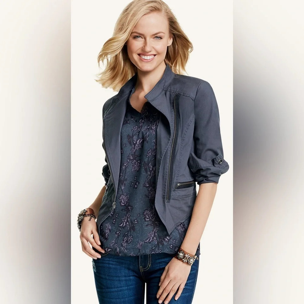 Cabi Twilight Gray Asymetrical Moto‎ Jacket #3023 Size Medium